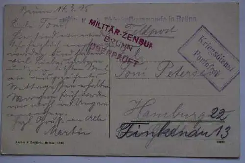 Ak Brünn, Liechtensteingasse mit Stefanie-Schule, um 1915 gelaufen - Feldpost