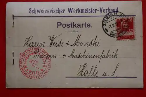 Ak Schweizerischer Werkmeister-Verband an Maschinenfabrik Halle, um 1916 gel.