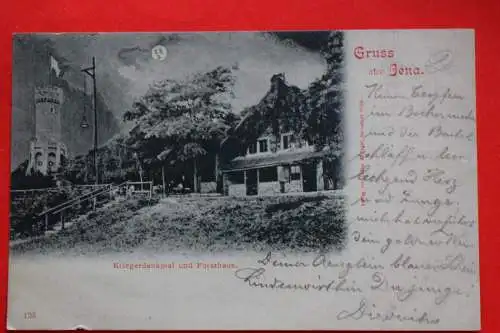 Ak Gruss aus  Jena, Kriegerdenkmal und Forsthaus, Mondscheinkarte, 1899 gelaufen