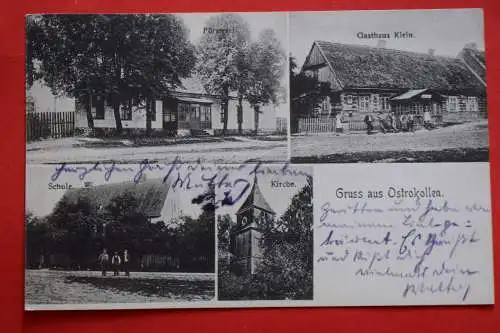 Ak Gruß aus Ostkrollen, Gasthaus Klein, Kirche, Schule, um 1913 gelaufen