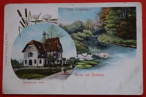 Ak Gruss aus Zwenkau, Rothenburger Erker, Mühlgraben, um 1900 nicht gelaufen