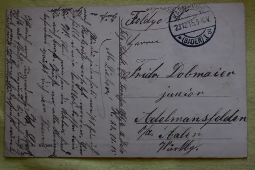 Ak Karlsruhe, Kaserne des Telegraphen-Batallions Nr. IV., 1915 gelaufen Feldpost