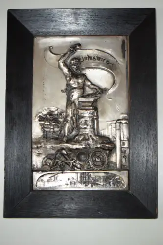 Altes Zinnbild "Industrie" im schwarzen originalen Holzrahmen, guter Zustand!!!