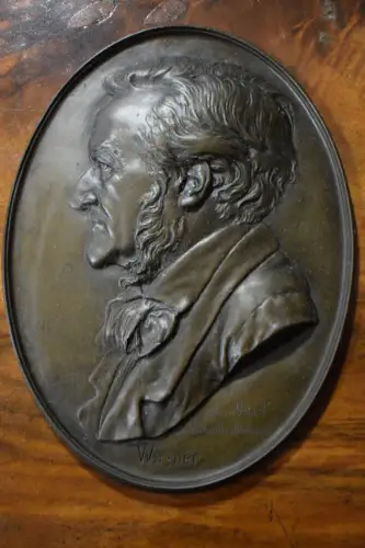 Schöne Bronze Wandteller, Wagner mit Widmung 1927, 23cm hoch, Top Zustand!!!