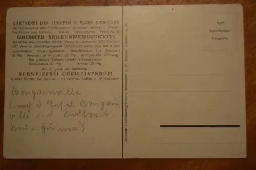 Ak Gärtnerei des Fürsten v. Pless Liebichau am Südeingang  Fürstensteiner Grund