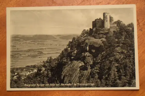 Ak Burgruine Kynast mit Blick auf Hermsdorf im Riesengebirge, 1938 gelaufen