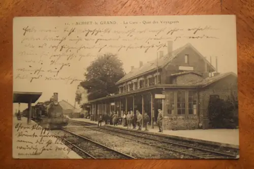 Ak Achiet le Grand., La gare - Quai des Voyageurs, um  1914 gelaufen