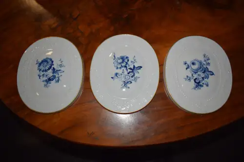 3 ovale Wandplatten von Meissen, verschiedene Blumen, top Zustand