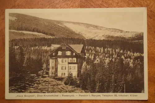 Ak Ober-Krummhübel, Haus Bergheil, i. Rsg., Pension I. Ranges  um 1930 nicht gel