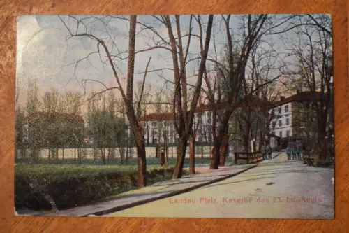 Ak Landau Pfalz, Kaserne des 23. Inf.-Reg.,  um 1913 gelaufen