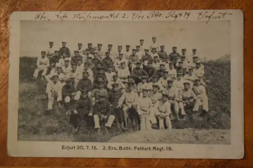 Ak Erfurt 30.7.15., 2. Ers. Battr. Feldart.Rgt. 16, um 1915 gelaufen Feldpost