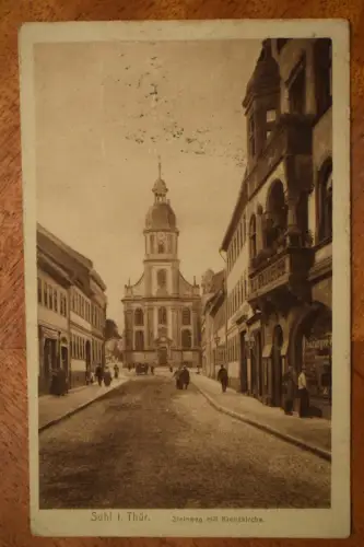 Ak Suhl in Thüringen, Steinweg mit Kreuzkirche, um 1910  gelaufen
