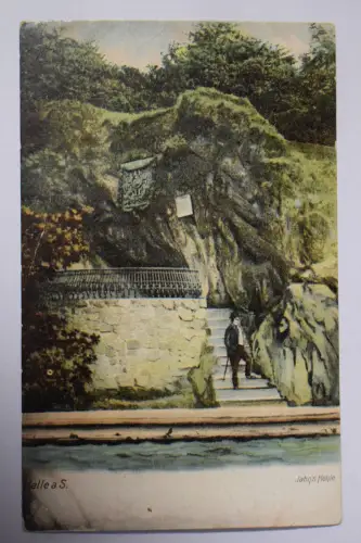 Ak Halle Jahn´s Höhle, 1908 gelaufen