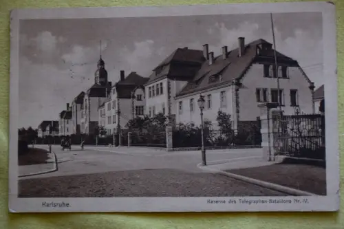 Ak Karlsruhe, Kaserne des Telegraphen-Batallions Nr. IV., 1915 gelaufen Feldpost