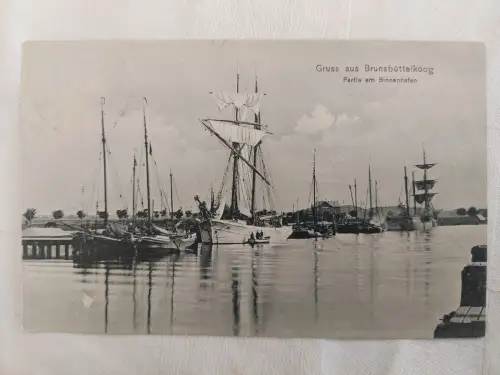 Ak Gruß aus Brunsbüttelkoog, Partie am Binnenhafen,  um 1910 gelaufen