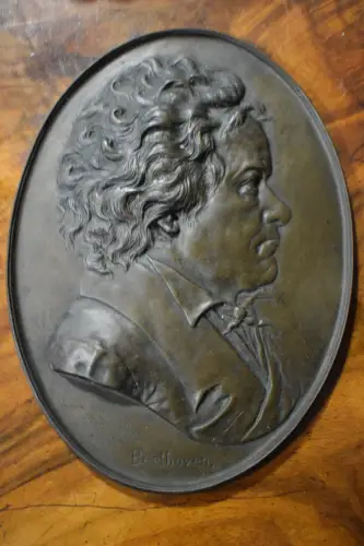 Schöne Bronze Wandteller, Beethoven mit Widmung 1927, 23cm hoch, Top Zustand!!!