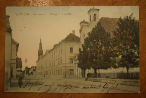 Ak Weilheim i. Oberbayern, Heilig-Geist-Spital, um  1912 gelaufen