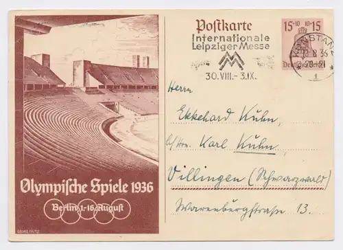 KONSTANZ Internationale Leipziger Messe 13.8.36, GS P 260 Olympische Spiele 1936
