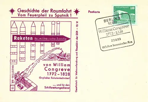  Geschichte der Raumfahrt - Vom Feuerpfeil zu Sputnik 1 - William Congreve, SSt Berlin 23.6.1983 Baustein Nr. 13