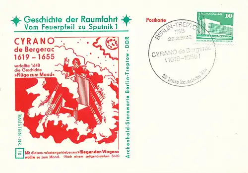   Geschichte der Raumfahrt - Vom Feuerpfeil zu Sputnik 1 - Cyrano de Bergerac, SSt Berlin-Treptow 26.2.1982 Baustein Nr. 10