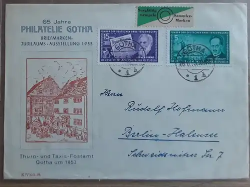  65 Jahre Philatelie Gotha - Briefmarken Jubiläums Ausstellung  1955 - Brief Gotha  nach Berlin 