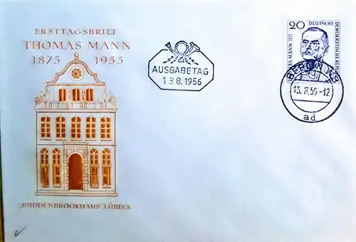 1956 1. Todestag von Thomas Mann Tagesstempel 13.8.56 Berlin