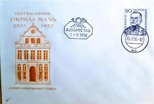 1956 1. Todestag von Thomas Mann Tagesstempel 13.8.56 Berlin