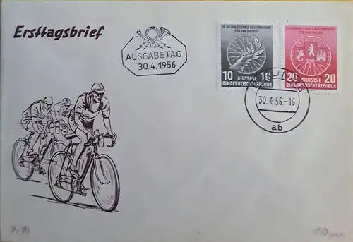 1956 Internationale Radfernfahrt für den Frieden Warschau - Berlin - Prag    Tagesstempel 30.4.1956 Berlin
