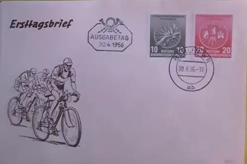 1956  Internationale Radfernfahrt für den Frieden Warschau - Berlin - Prag  ->  Tagesstempel 30.4.1956 Berlin