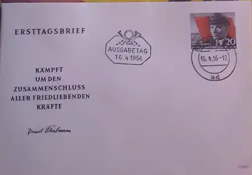 1956 70. Geburtstag von Ernst Thälmann Tagesstempel 16.4.1956 Berlin