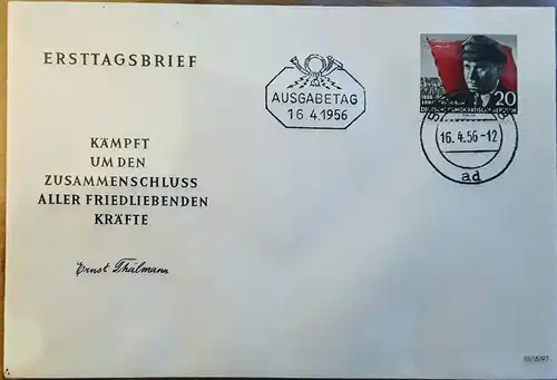 1956 70. Geburtstag von Ernst Thälmann -> Tagesstempel 16.4.1956 Berlin
