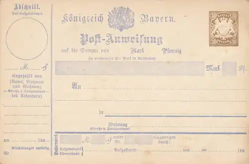 Bayern  Postanweisung MiNr. A 45 II