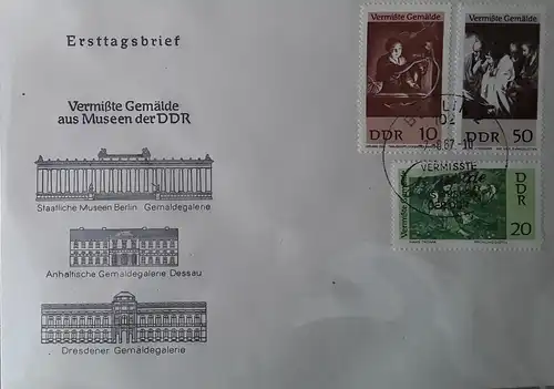 1967 Vermißte Gemälde aus Museen der DDR  FDC 2  (MiNr.1287,1288,1291)  SSt Berlin 7.6.67