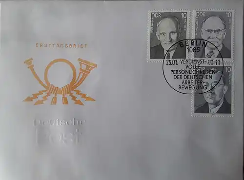 1983 Persönlichkeiten der deutschen Arbeiterbewegung  FDC 2  (MiNr.2767-2769)  SSt Berlin 25.01.83