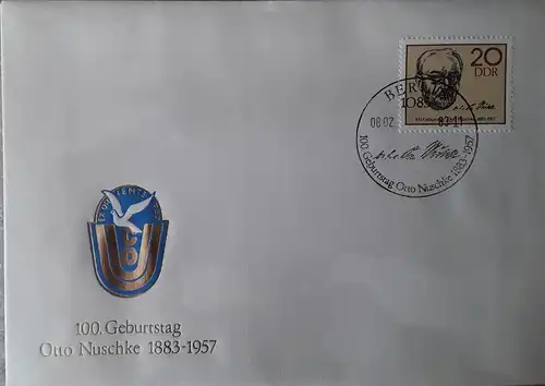 1983 100. Geburtstag von Otto  Nuschke  FDC  (MiNr.2774)  SSt Berlin 08.02.83