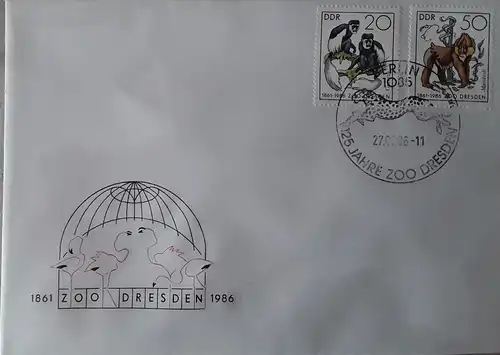 1986 125 Jahre Zoo Dresden  FDC 2 (MiNr.3020,3021)  SSt Berlin 27.05.86