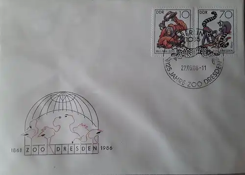 1986 125 Jahre Zoo Dresden  FDC 1 (MiNr.3019,3022)  SSt Berlin 27.05.86