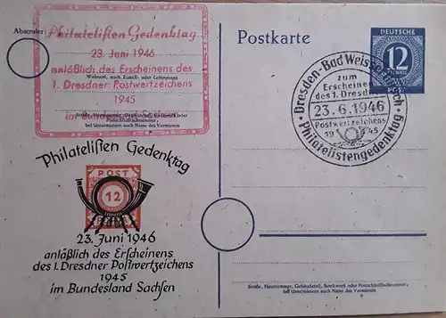P 954 ⊙ GA Philatelisten Gedenktag Dresden SSt + NSt   23.6.1946