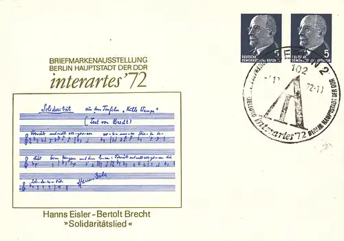 PP 12 / 6-72 Briefmarkenausstellung interartes '72 Berlin Eisler/Brecht Solidaritätslied 