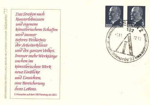   Berlin interartes '72 ,,Erich Honecker - Spruch vom VIII. Parteitag" PP 12 / 8-72