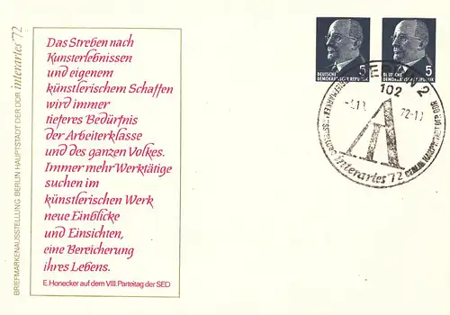PP 12 / 8-72  interartes '72 Erich Honecker - Spruch vom VIII. Parteitag