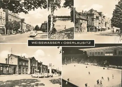 Ak Weisswasser Oberlausitz Kunsteisstadion Bahnhof Bautzner Straße Muskauer Straße