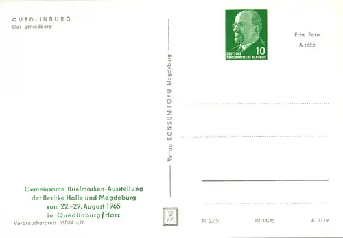 PP 09 (17-65) Gemeinsame Briefmarkenausstellung der Bezirke Halle und Magdeburg - Quedlinburg - Der Schlossberg 