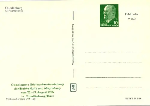 PP 09 (18-65) Gemeinsame Briefmarkenausstellung der Bezirke Halle und Magdeburg - Quedlinburg - Der Schlossberg 