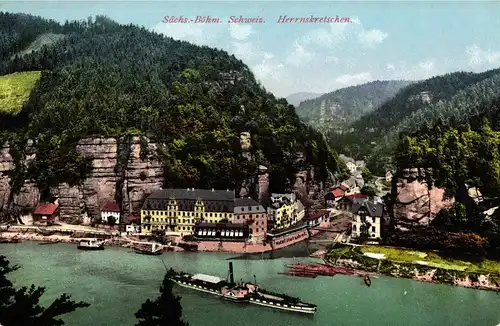 Ak Herrnskretschen Hotel Hetschel Sächsisch-Böhmische Schweiz