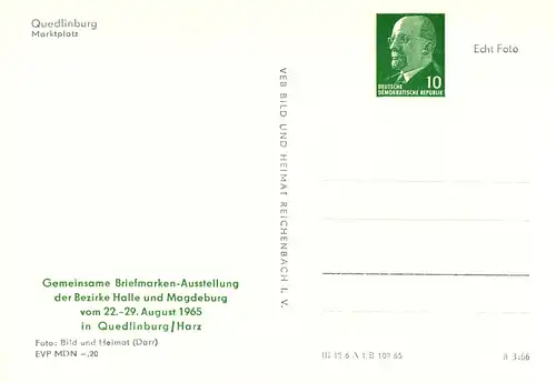 PP 09 (14-65) Gemeinsame Briefmarkenausstellung der Bezirke Halle und Magdeburg - Quedlinburg - Marktplatz