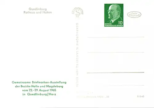 PP 09 (10-65) Gemeinsame Briefmarkenausstellung der Bezirke Halle und Magdeburg - Quedlinburg - Rathaus und Hoken