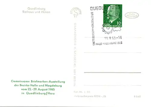 PP 09 (10-65) Gemeinsame Briefmarkenausstellung der Bezirke Halle und Magdeburg - Quedlinburg - Rathaus und Hoken SSt.