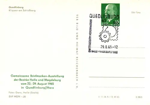 PP 09 (13-65) Gemeinsame Briefmarkenausstellung der Bezirke Halle und Magdeburg - Quedlinburg - Klippen am Schloßberg SSt.