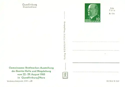 PP 09 (15-65) Quedlinburg Klopstockhaus -> Gemeinsame Briefmarkenausstellung der Bezirke Halle und Magdeburg 